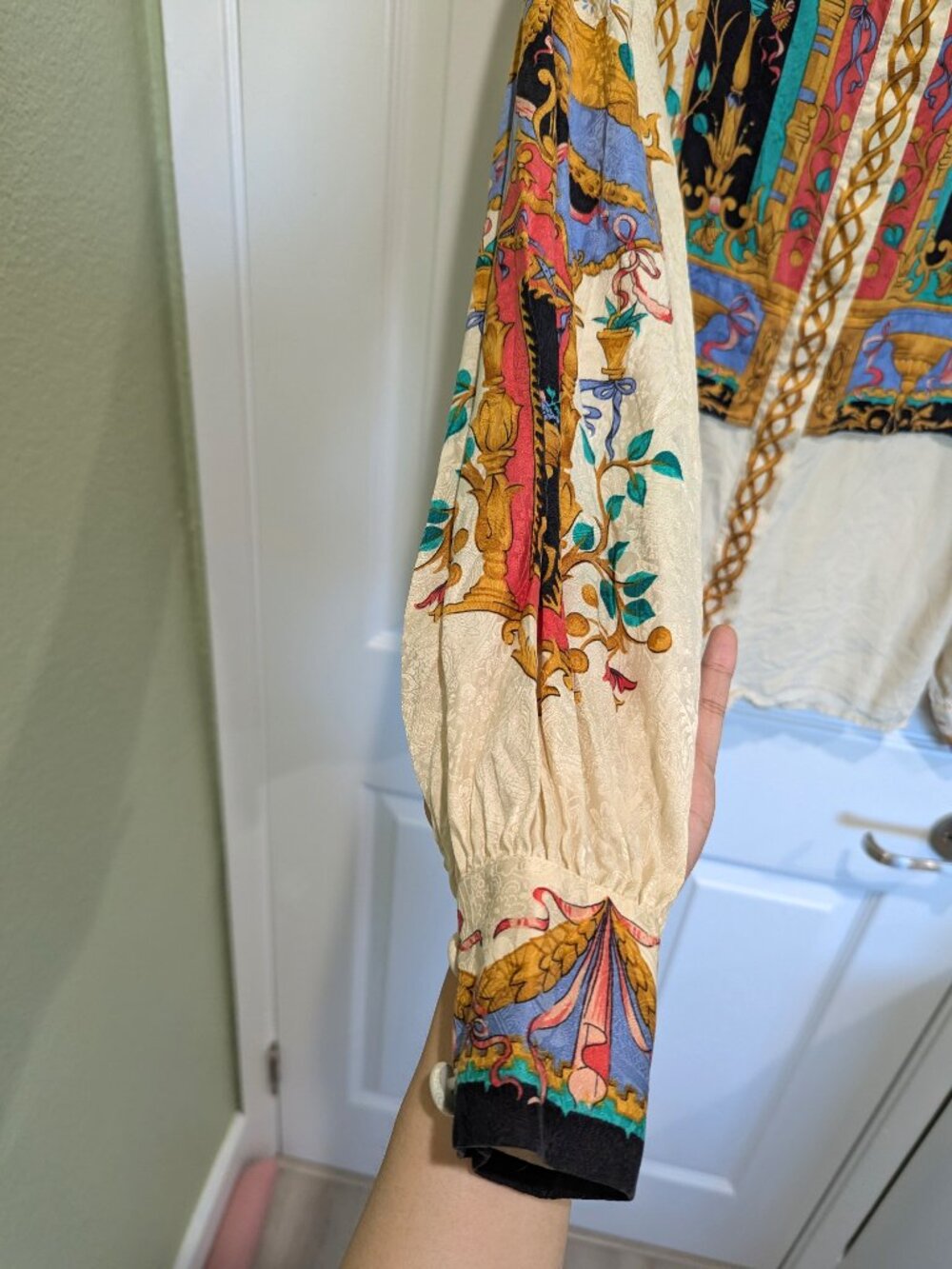 Vintage Adrianna Papell Scarf Print Silk Blouse - Picture 6 of 7